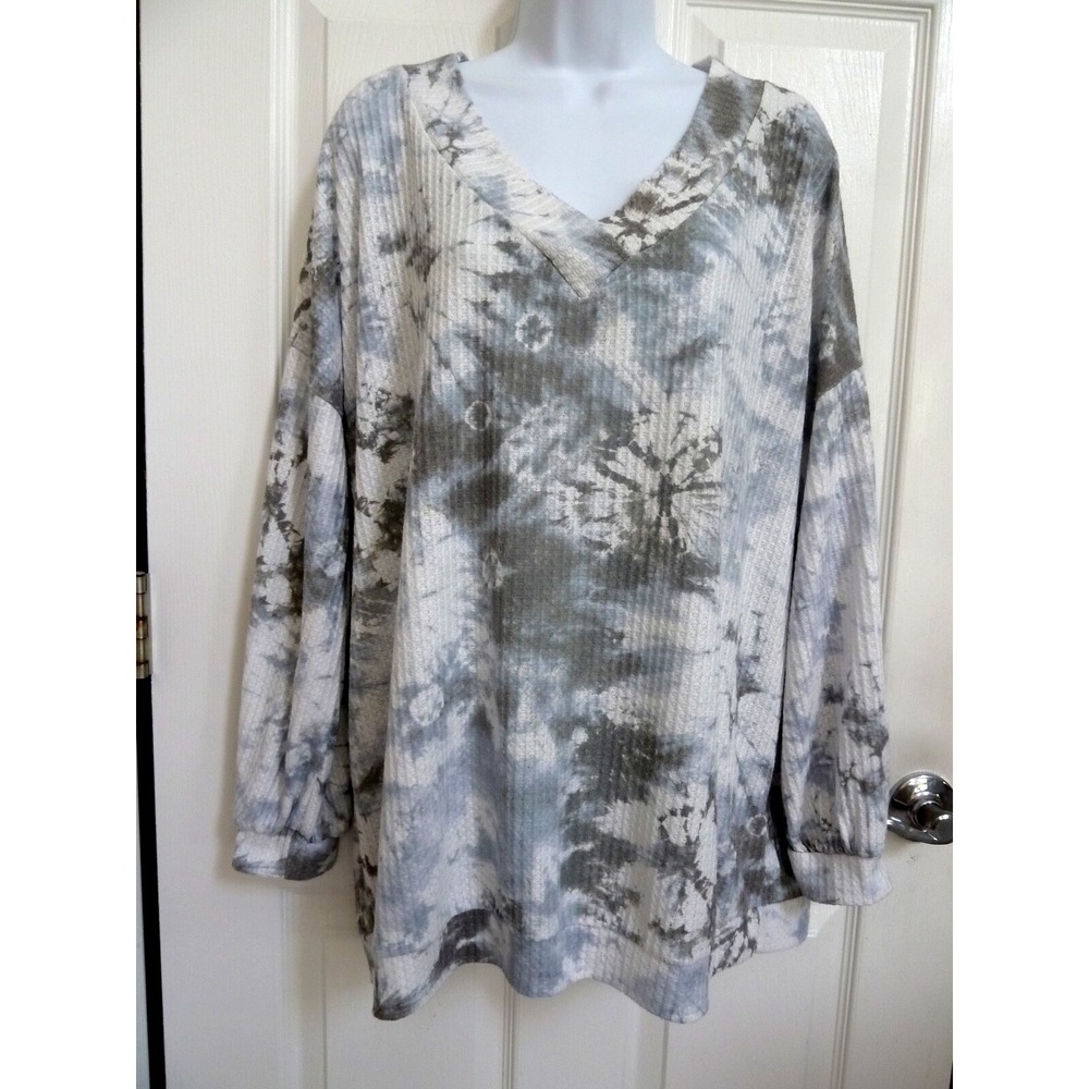 *FANTASTIC FAWN Sz L Anthropologie Waffle Knit Tie-Dye Hippie Oversized Top USA*